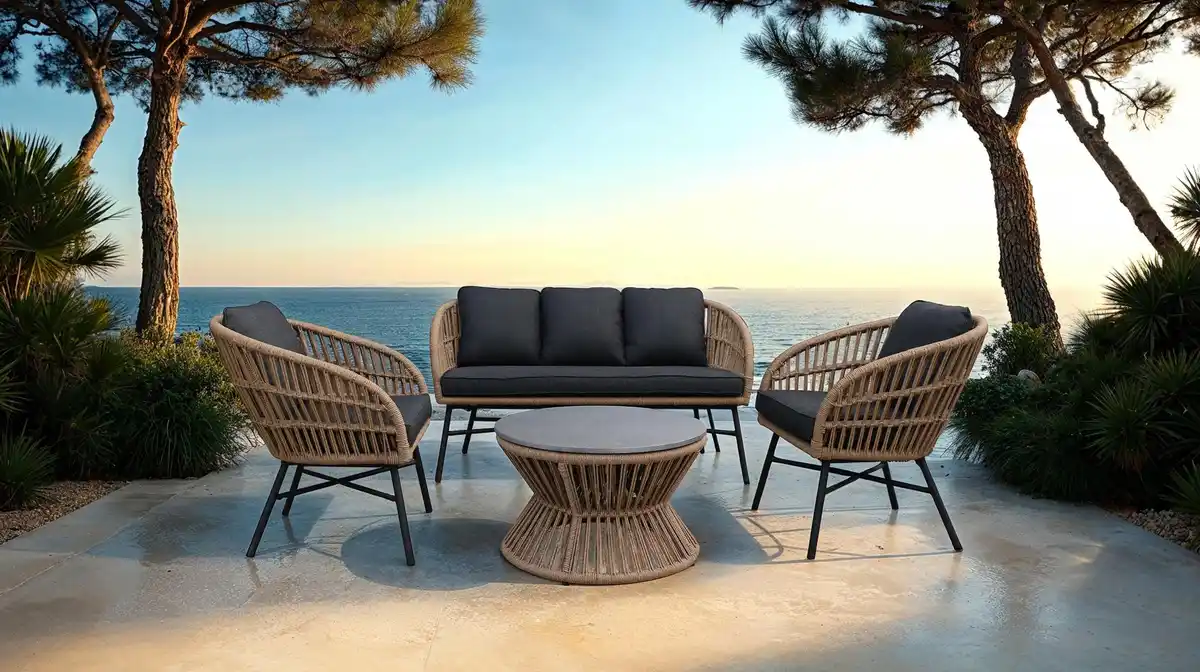 Bild 1 von Ropegeflecht Gartenmöbel Set 4-teilig Tisch 70 x 40 cm - LUNO