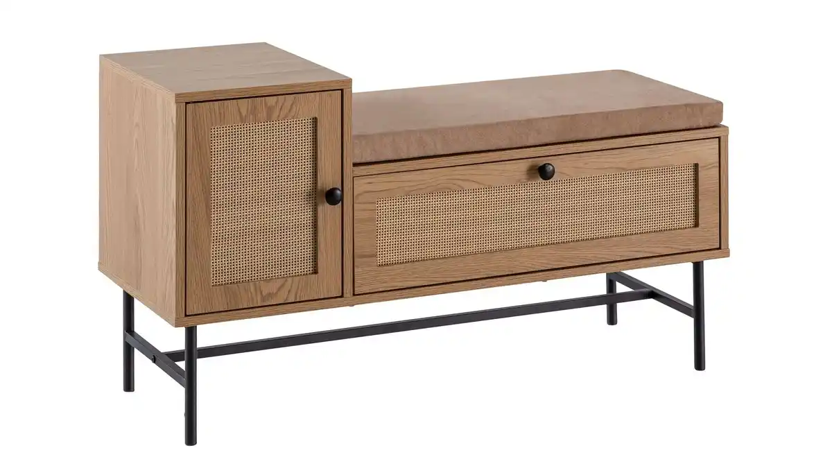 Bild 1 von Garderobenbank Eiche Holzdekor - Rattan B 100 x H 60 cm - RATVAN