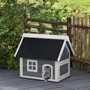 Bild 2 von PawHut Katzenhaus Outdoor Katzenhöhle aus Holz, mit Asphaltdach Wetterfest Grau