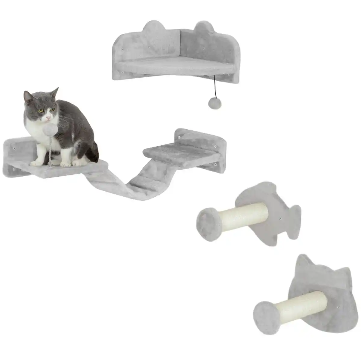 Bild 1 von PawHut Katzen Kletterwand Set, 4-tlg. Katzenmöbel Sisal, für Katzen bis 5 kg