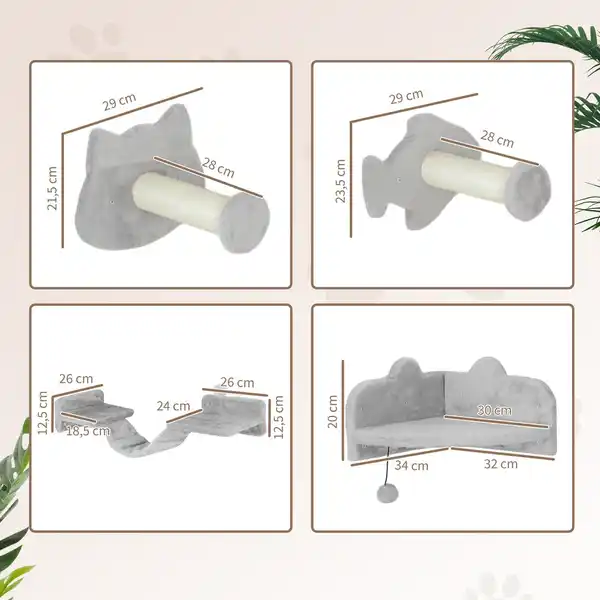 Bild 4 von PawHut Katzen Kletterwand Set, 4-tlg. Katzenmöbel Sisal, für Katzen bis 5 kg