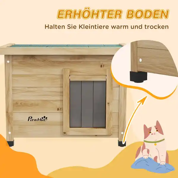Bild 4 von Katzenhaus aus Holz, Katzenhütte Outdoor, Katzenhöhle mit Türvorhang Gelb
