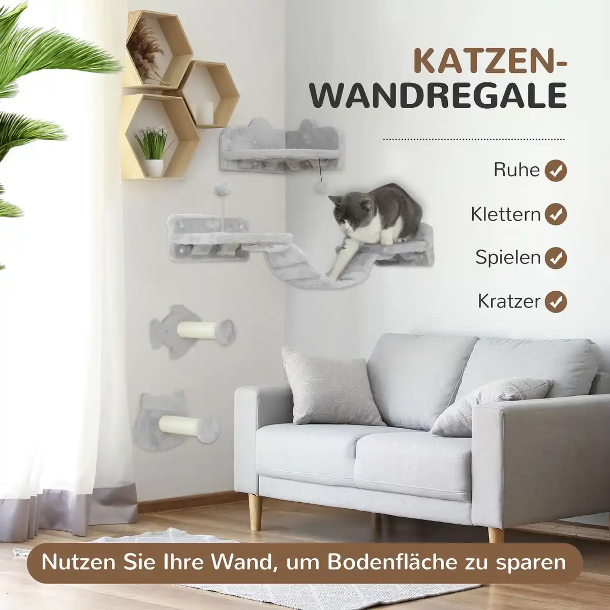 Bild 3 von PawHut Katzen Kletterwand Set, 4-tlg. Katzenmöbel Sisal, für Katzen bis 5 kg