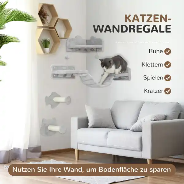 Bild 3 von PawHut Katzen Kletterwand Set, 4-tlg. Katzenmöbel Sisal, für Katzen bis 5 kg