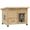 Bild 1 von Katzenhaus aus Holz, Katzenhütte Outdoor, Katzenhöhle mit Türvorhang Gelb