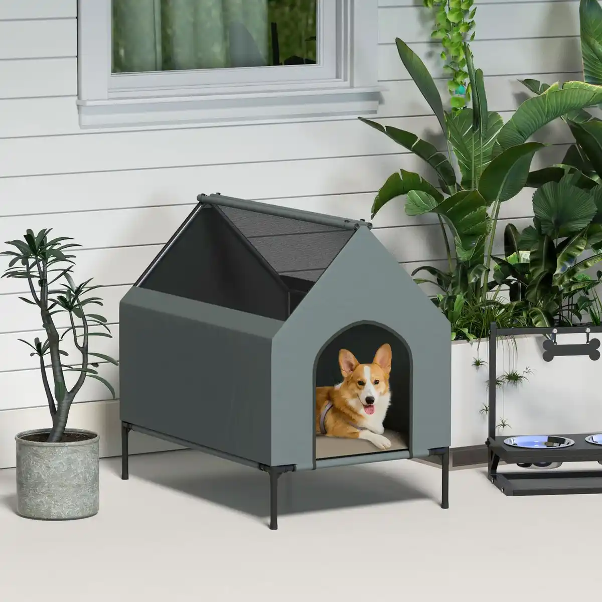 Bild 2 von Hundehütte erhöht Hundehöhle mit Mesh-Fenster für klein mittelgroß Hunde