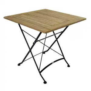 Klapptisch 75 x 75 cm Flachstahl Schwarz und Teakholz