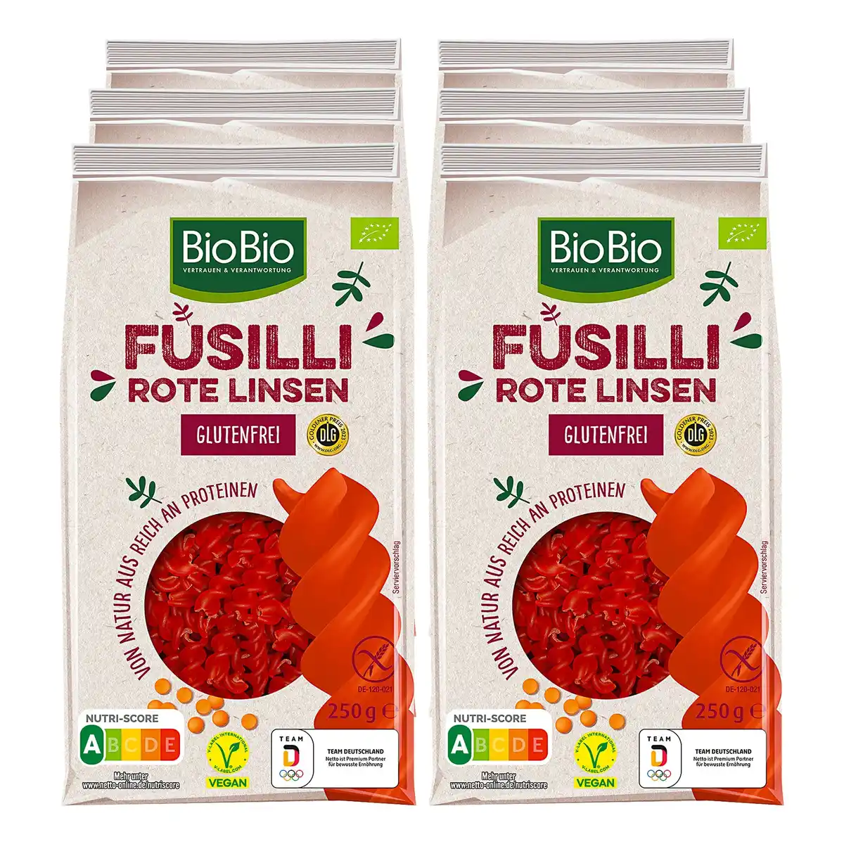 Bild 1 von BioBio Fusilli aus Roten Linsen 250 g, 6er Pack
