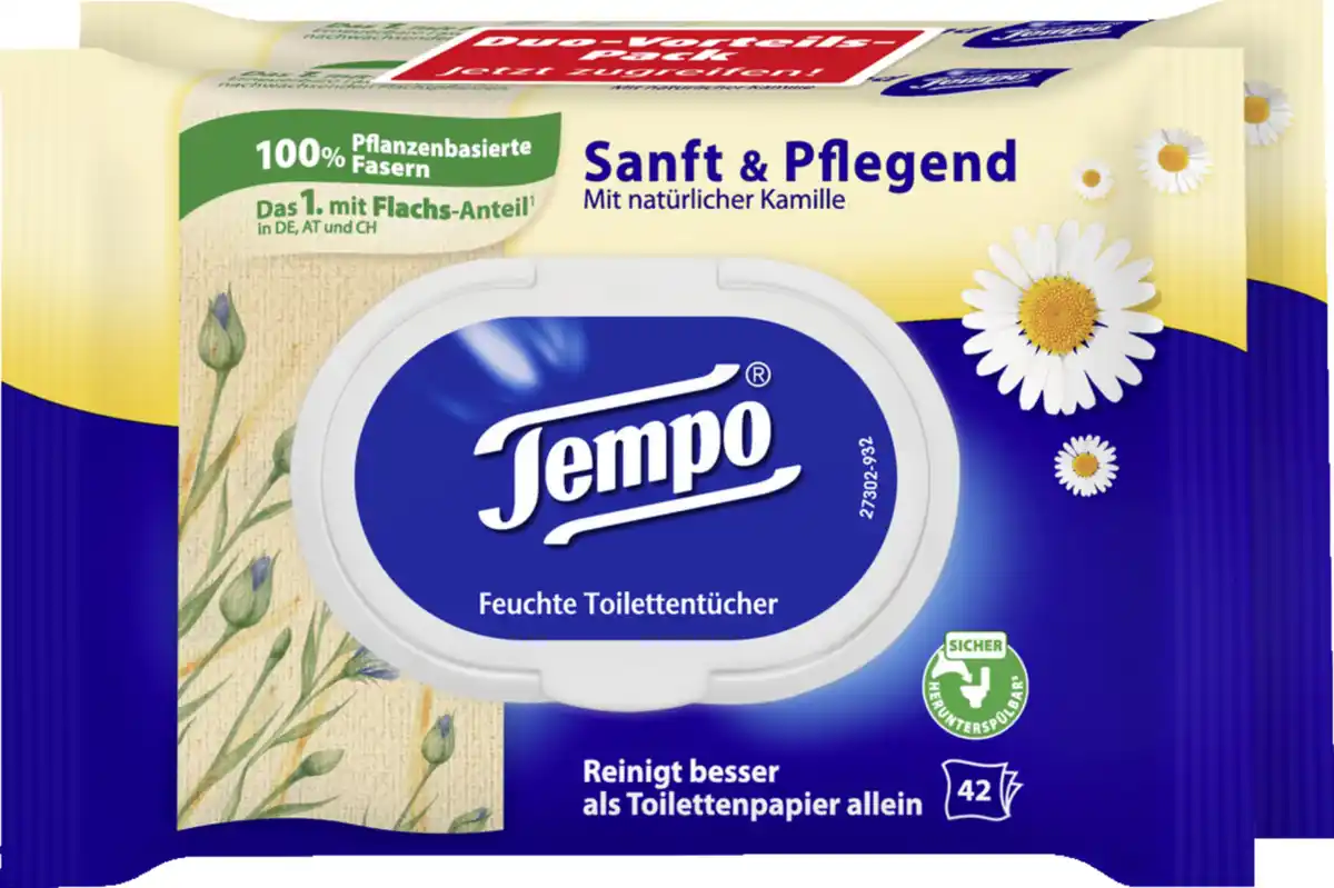 Bild 1 von Tempo Feuchte Toilettentücher Sanft & Pflegend Duo-Vorteilspack