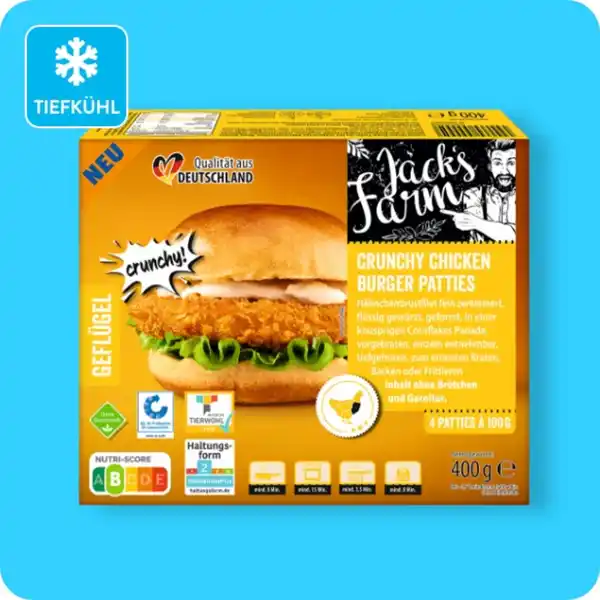 Bild 1 von JACK'S FARM Crunchy-Chicken-Burger-Patties, Neu