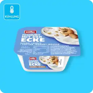 MÜLLER®  Joghurt mit der Ecke, Mandel-Crunch + luftige Joghurt-Mousse
