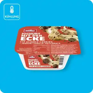 MÜLLER®  Joghurt mit der Ecke, Typ Schoko-Cookies + Joghurt Vanille-Geschmack
