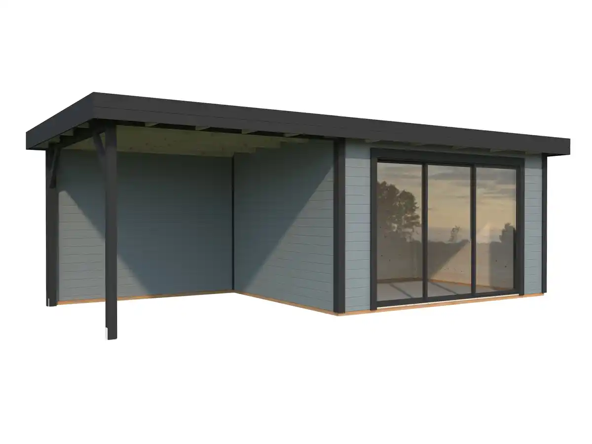 Bild 1 von Palmako Gartenhaus Lydia 663 x 291 cm mit Glasschiebetüren grau lackiert