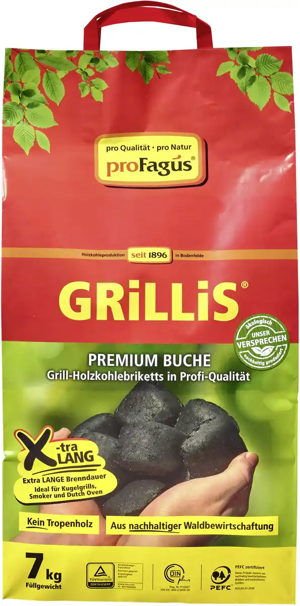 Bild 1 von Profagus Buchengrillholzkohle-Briketts-Grillis 7 kg Beutel