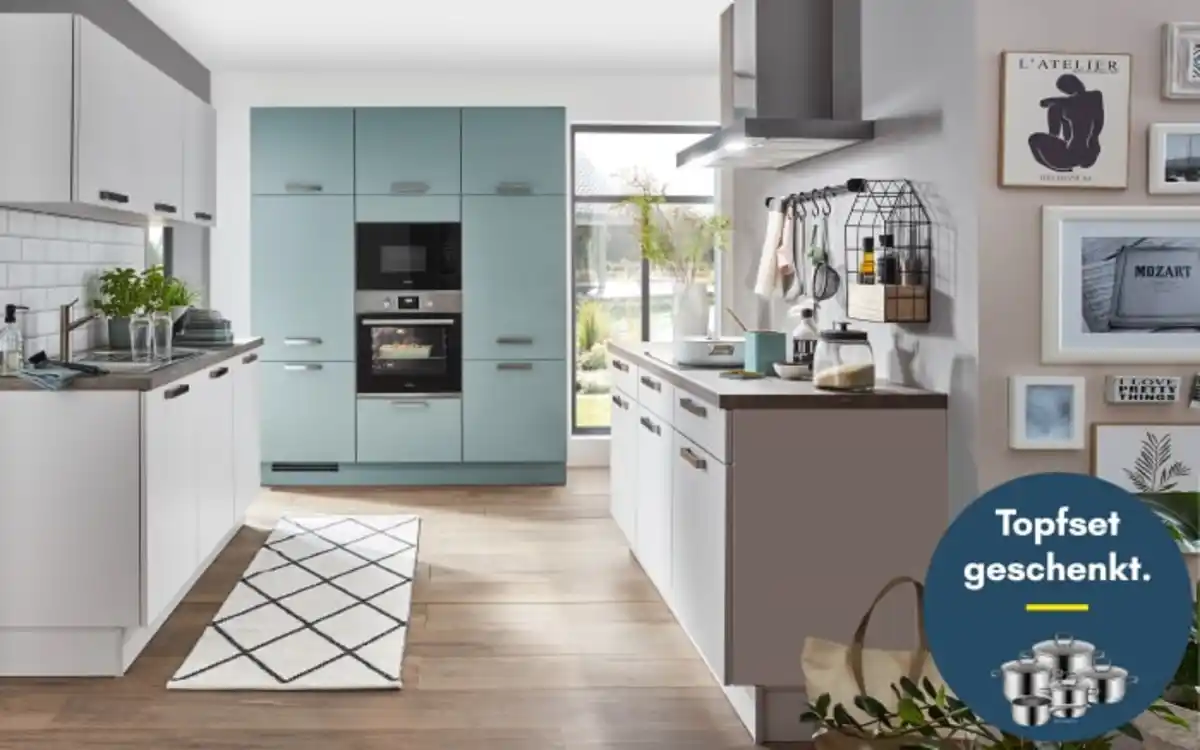 Bild 1 von Nobilia - Einbauküche Torna, seidengrau/aqua, inkl. Elektrogeräte