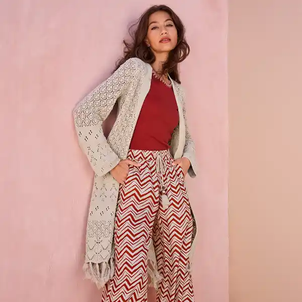 Bild 1 von Damen-Langstrickjacke mit Ajourmuster