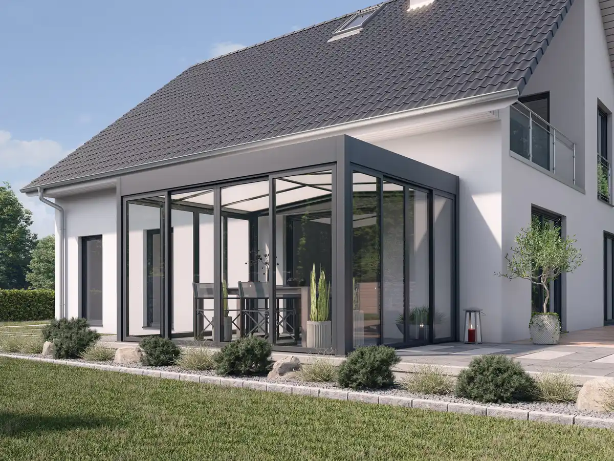 Bild 1 von Wintergarten Modern 400 x 300 cm mit Glasschiebetüren grau