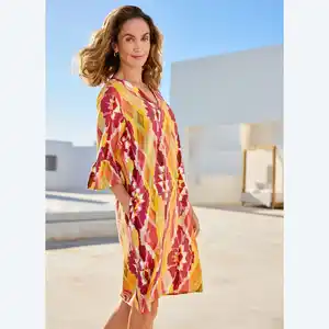 Damen-Kleid aus Viskose und Leinen