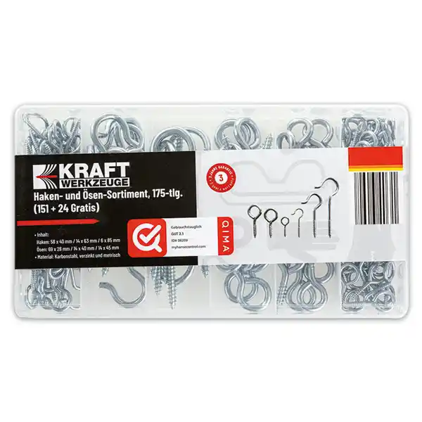 Bild 1 von Kraft Werkzeuge Haken- und Ösen-Sortiment 175tlg.