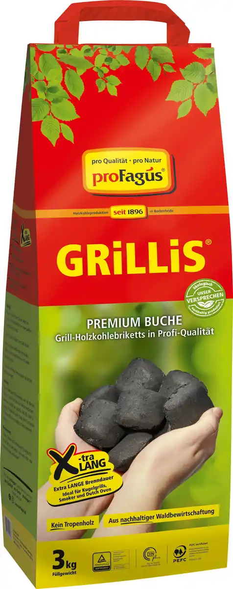 Bild 1 von Profagus Buchengrillholzkohle-Briketts-Grillis 3 kg Beutel