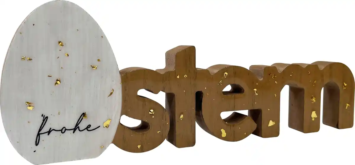 Bild 1 von Dekorieren & Einrichten Holzschriftzug "frohe Ostern", gold gesprenkelt, natur/weiß