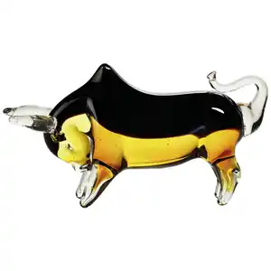 Ambia Home Dekostier, Rot, Schwarz, Glas, Stier, 7.5x14x24 cm, Kunsthandwerk, zum Stellen, handgemacht, Dekoration, Skulpturen & Dekoobjekte, Dekotiere