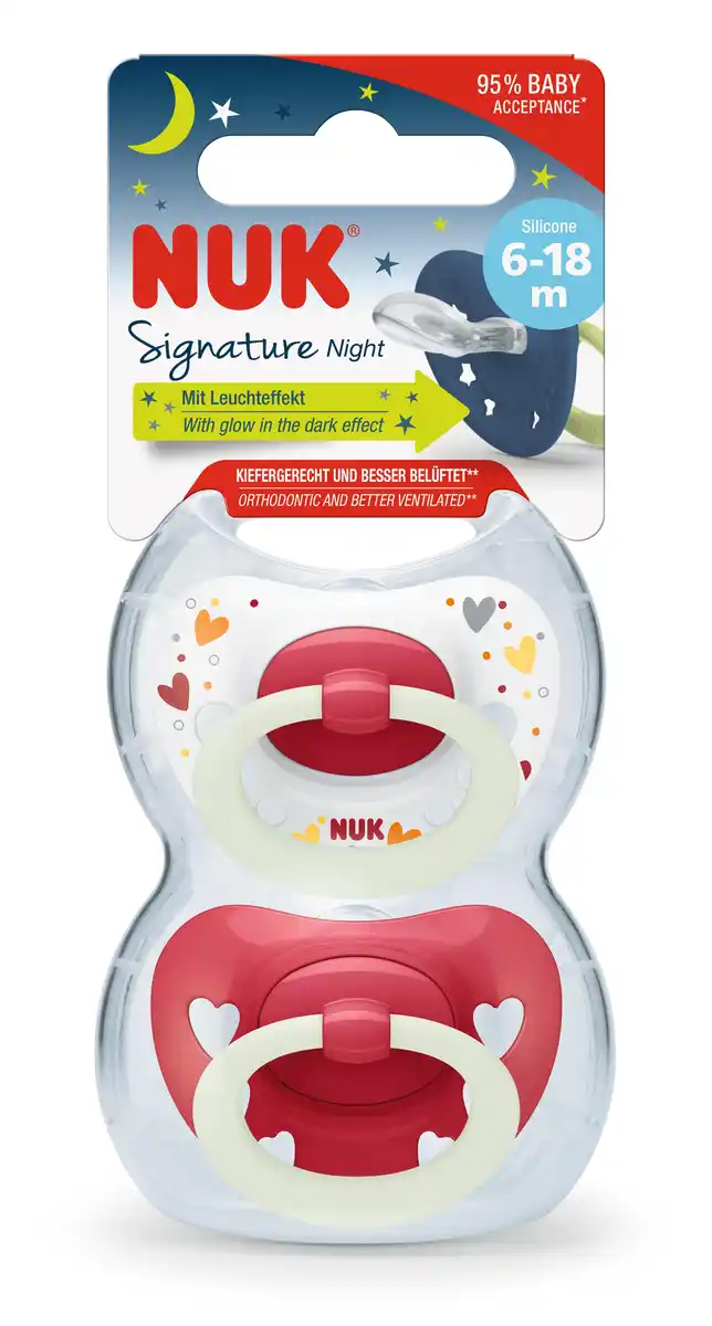 Bild 1 von NUK Schnuller Signature Night Silikon 6-18 Monate, 2 Stk