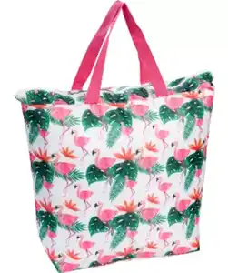 Kühltasche Flamingos, grün/weiß