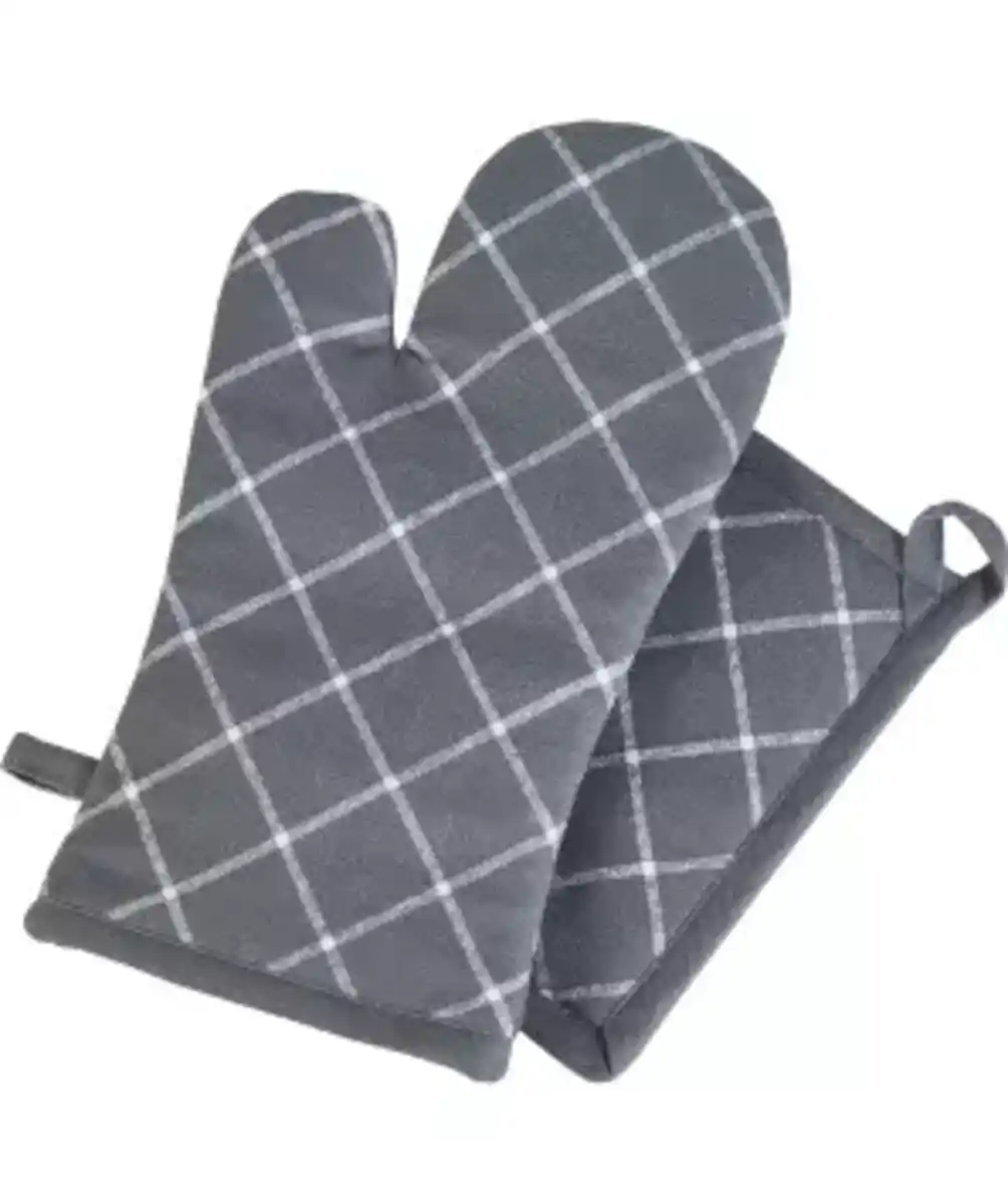 Bild 1 von Ofenhandschuh + Topflappen, hellgrau bedruckt