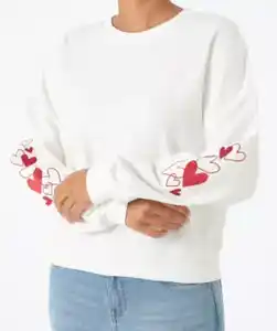 Sweatshirt mit Stickereien, offwhite