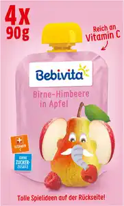 Bebivita Quetschbeutel Frucht Birne-Himbeere in Apfel, 4x90g, 360 g