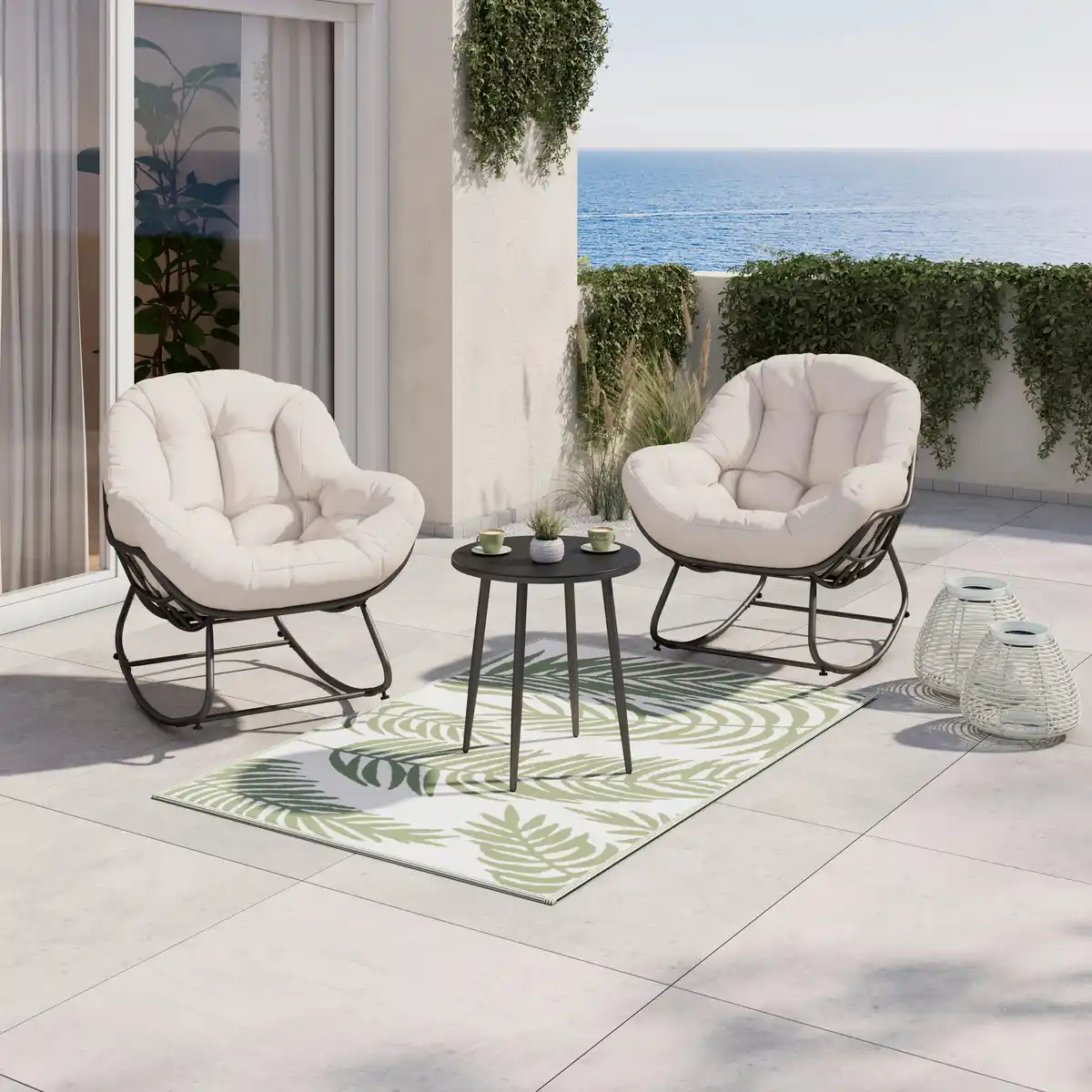 Bild 1 von Balkonset Isabel Creme Metall/Textil inkl. Abdeckung, Creme, Schwarz