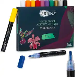 Acrylstifte Colour, 12-teilig, Blau, Gelb, Grün, Lila, Orange, Rot, Schwarz, Silberfarben, Weiß, Goldfarben, Violett, Hellgelb