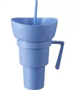 Trinkbecher mit Schale und Strohhalm, blau