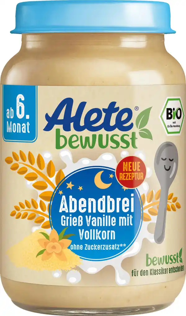 Bild 1 von ALETE bewusst Bio Abendbrei Grieß Vanille mit Vollkorn, 190 g