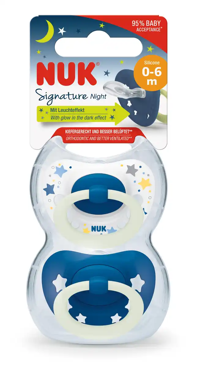 Bild 1 von NUK Schnuller Signature Night Silikon 0-6 Monate, 2 Stk
