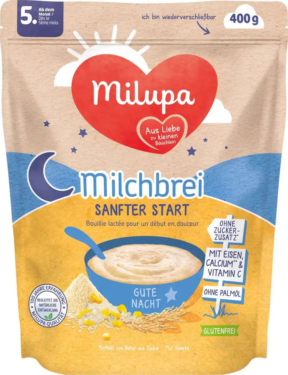Bild 1 von MILUPA Milchbrei Sanfter Start Gute Nacht nach dem 4. Monat, 400 g