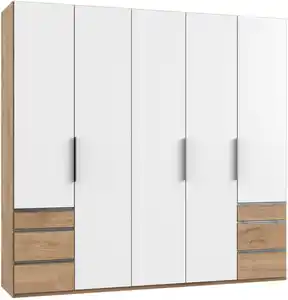 Drehtürenschrank mit Laden B: 250 cm Level, Weiß/Eiche Dekor, Weiß, Eichefarben