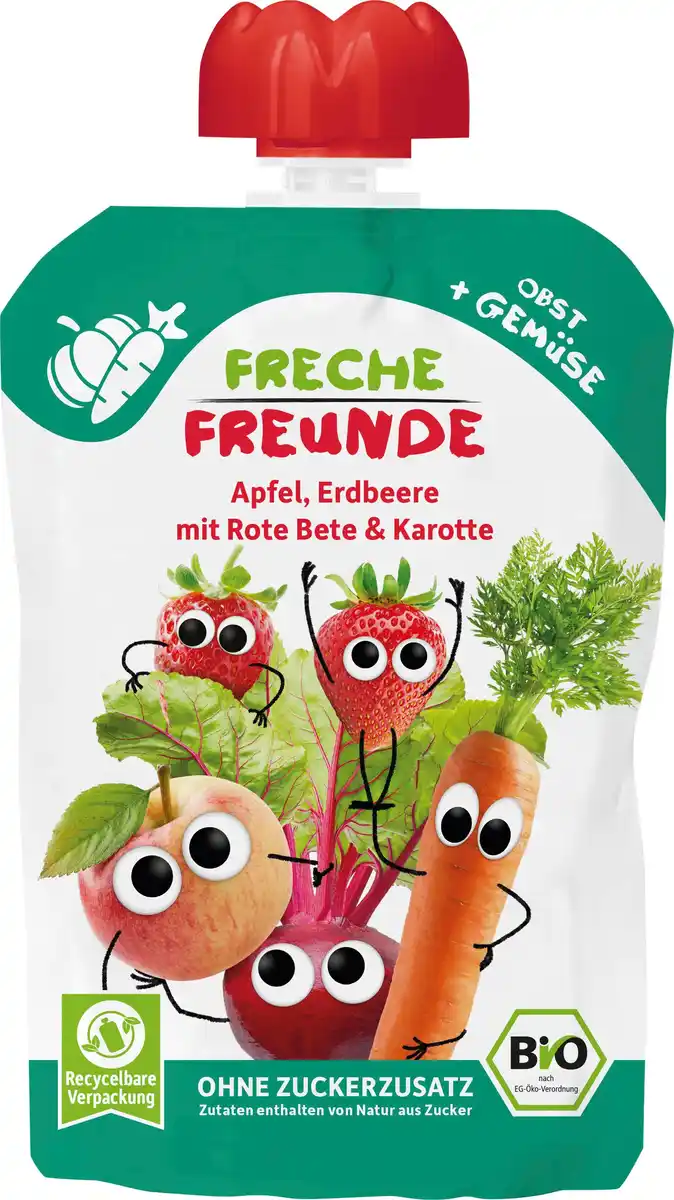 Bild 1 von Freche Freunde Quetschie Apfel, Erdbeere mit Rote Beete&Karotte, 100 g