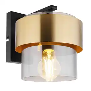 Wandleuchte Milley Schwarz/Messingfarben Wandlampe, Klar, Schwarz, Messingfarben