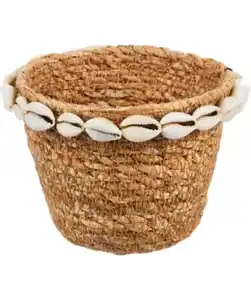 Seegraskorb mit Muscheln, naturfarben
