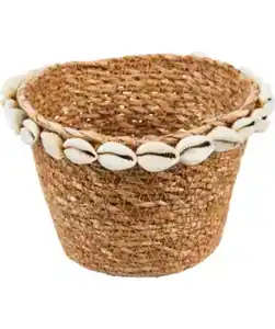 Seegraskorb mit Muscheln, naturfarben