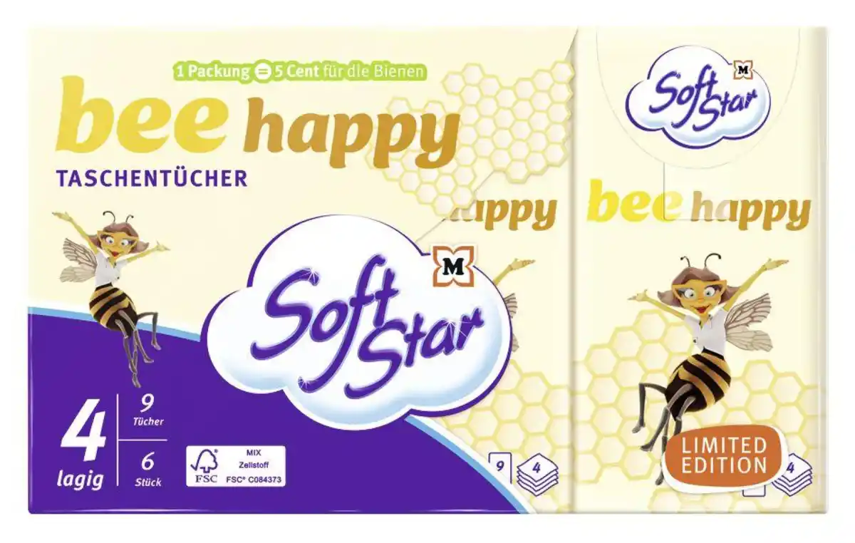 Bild 1 von SoftStar Bee HappyTaschentücher 4-lagig 9x6 Stück, 54 Stk