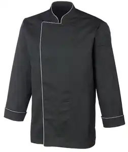 METRO Professional Herren-Kochjacke, langärmlig, Größe XL, schwarz mit grauer Paspelierung