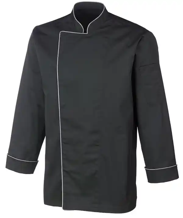 Bild 1 von METRO Professional Herren-Kochjacke, langärmlig, Größe XL, schwarz mit grauer Paspelierung
