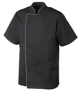 METRO PROFESSIONAL Kochjacke, Polyester / Baumwolle, mit kurzen Ärmeln, für Herren, Größe L, schwarz / grau