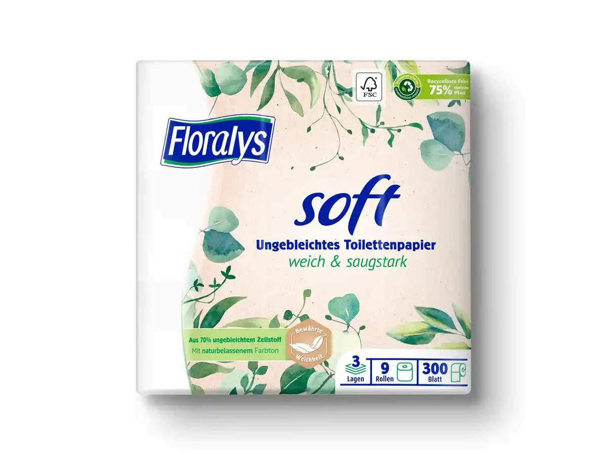 Bild 1 von Floralys Soft Ungebleichtes Toilettenpapier