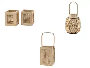 LIVARNO home Windlichter-Set / Laterne, aus Holz und Bambus