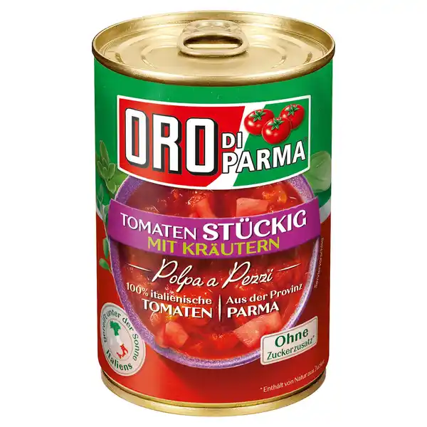 Bild 1 von ORO DI PARMA Tomaten 400 g, 4-fach, stückig Kräuter