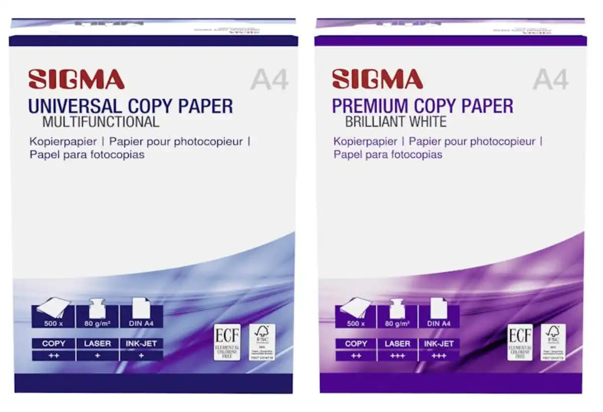 Bild 1 von SIGMA DIN A4 Kopierpapier Bonus Pack 80 g/m², hochweiß, 1 x 500 Blatt Premium + 1 x 500 Blatt Universal